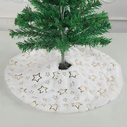 38CM Plush Christmas Tree Skirt with White Snowflakes - Faux Fur Base Cover for Holiday Decorations