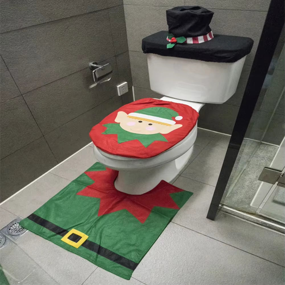Elegant Santa Claus Toilet Seat Covers and Bathroom Mat Set for Holiday Home Decor and New Year Gifts