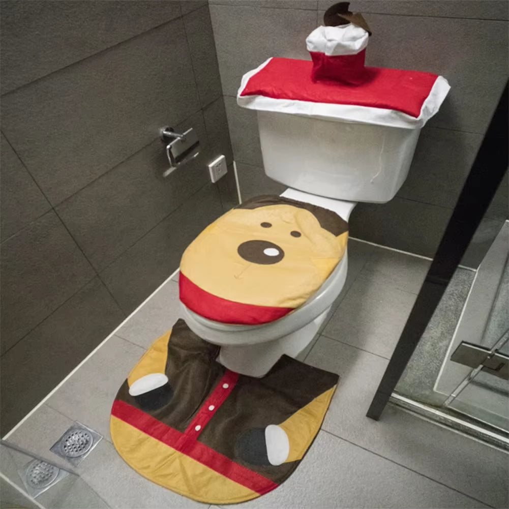 Elegant Santa Claus Toilet Seat Covers and Bathroom Mat Set for Holiday Home Decor and New Year Gifts