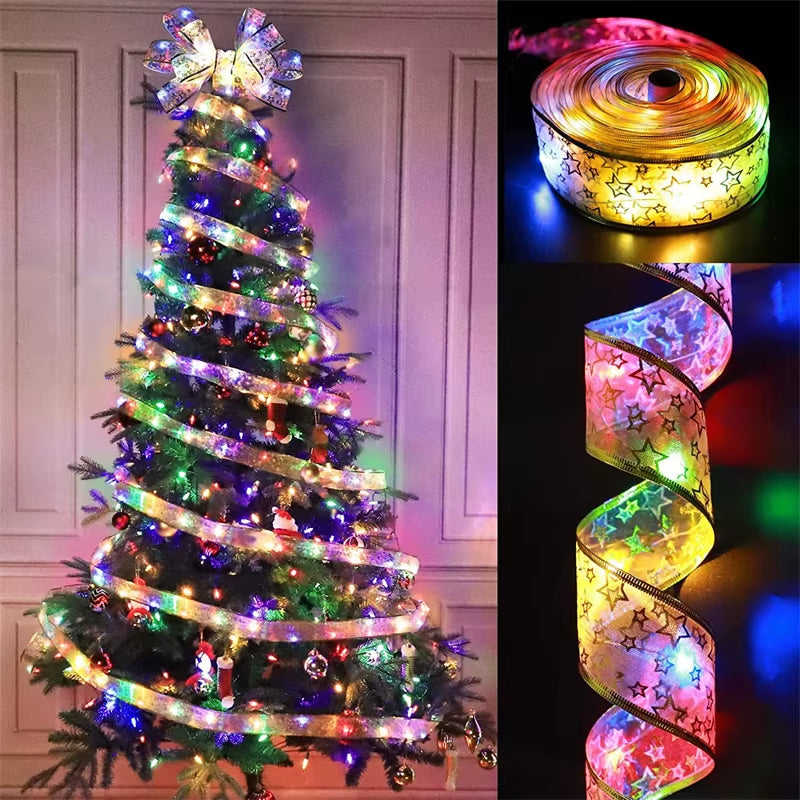 2025 LED Ribbon String Lights for Christmas Tree Decorations, DIY Lace Bows, and Home Decor for the New Year