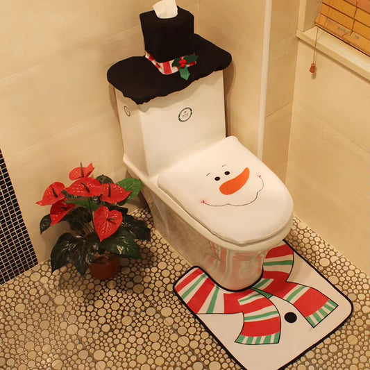 Elegant Santa Claus Toilet Seat Covers and Bathroom Mat Set for Holiday Home Decor and New Year Gifts