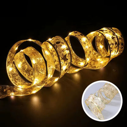 2025 LED Ribbon String Lights for Christmas Tree Decorations, DIY Lace Bows, and Home Decor for the New Year