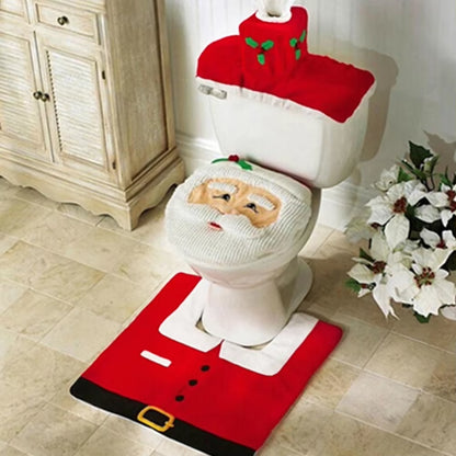 Elegant Santa Claus Toilet Seat Covers and Bathroom Mat Set for Holiday Home Decor and New Year Gifts