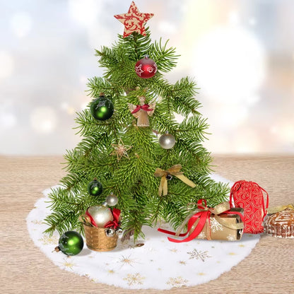 38CM Plush Christmas Tree Skirt with White Snowflakes - Faux Fur Base Cover for Holiday Decorations