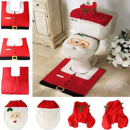 Elegant Santa Claus Toilet Seat Covers and Bathroom Mat Set for Holiday Home Decor and New Year Gifts