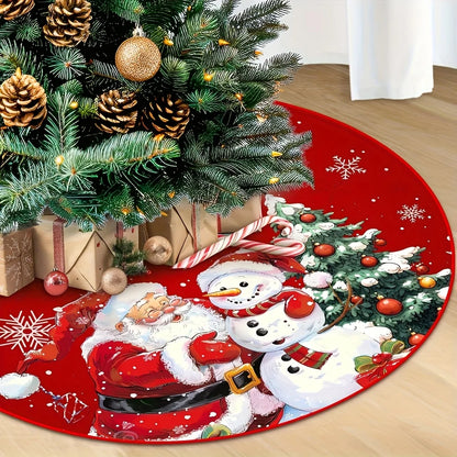 VIKAMA Red Christmas Tree Skirt with Snowflake and Santa Print - Festive Cushion Decoration