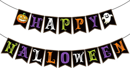 Halloween Decorations - Festive Happy Halloween Banner | Indoor and Outdoor Party Decor - Trunk or Treat Backdrop Garland and Hanging Supplies for Celebrations