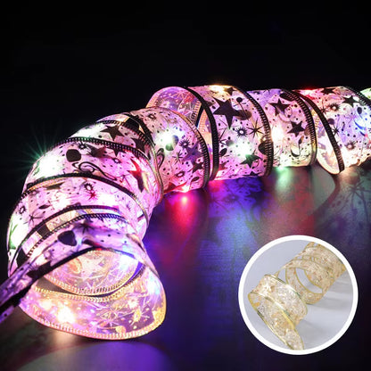 2025 LED Ribbon String Lights for Christmas Tree Decorations, DIY Lace Bows, and Home Decor for the New Year