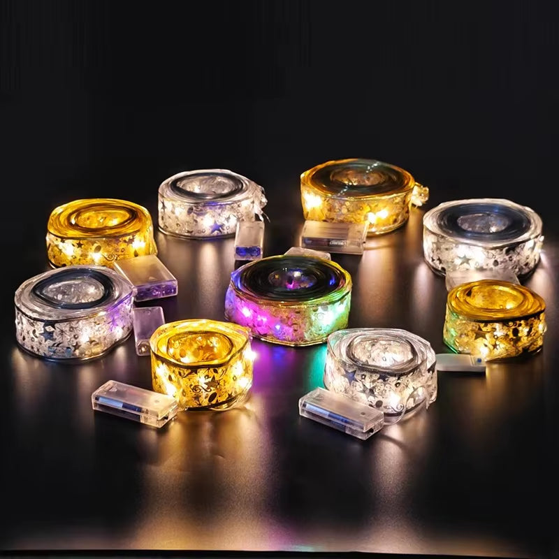 2025 LED Ribbon String Lights for Christmas Tree Decorations, DIY Lace Bows, and Home Decor for the New Year