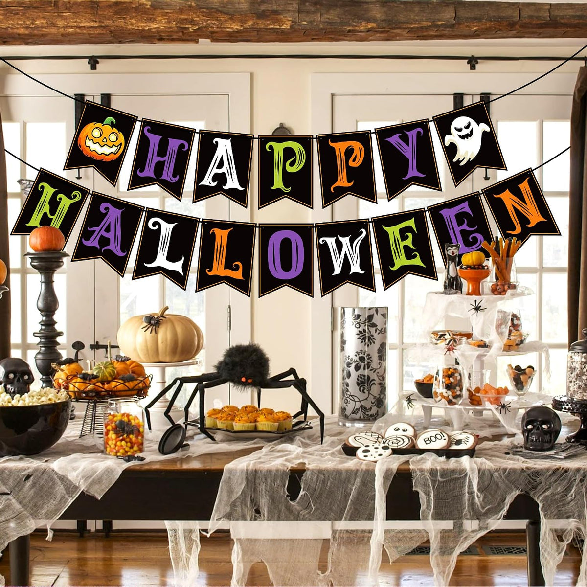 Halloween Decorations - Festive Happy Halloween Banner | Indoor and Outdoor Party Decor - Trunk or Treat Backdrop Garland and Hanging Supplies for Celebrations