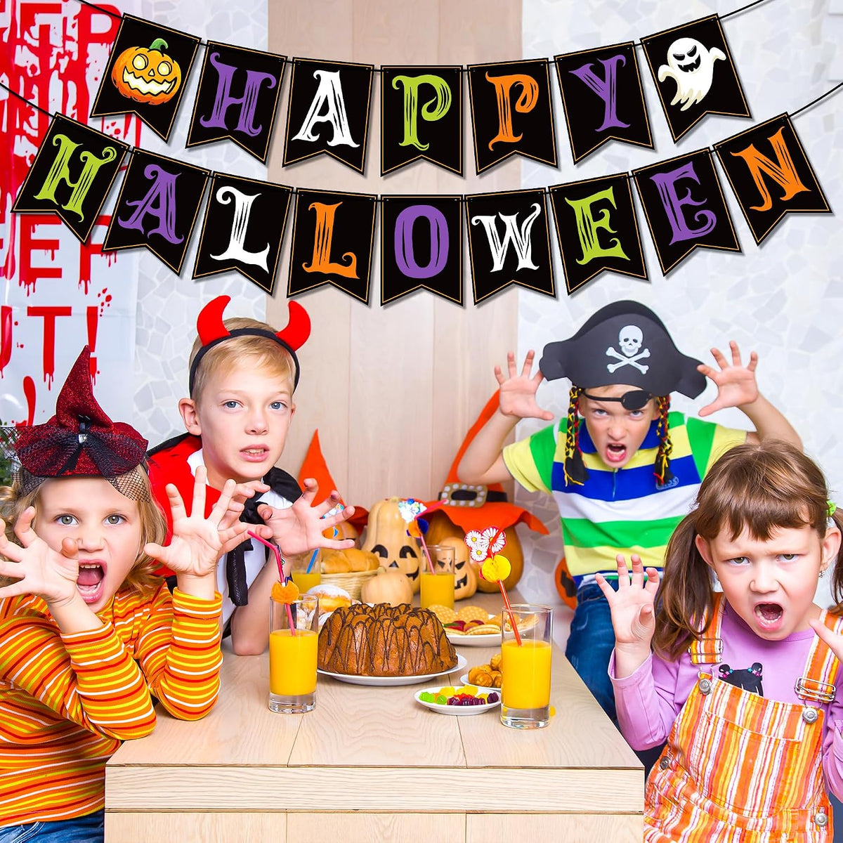 Halloween Decorations - Festive Happy Halloween Banner | Indoor and Outdoor Party Decor - Trunk or Treat Backdrop Garland and Hanging Supplies for Celebrations