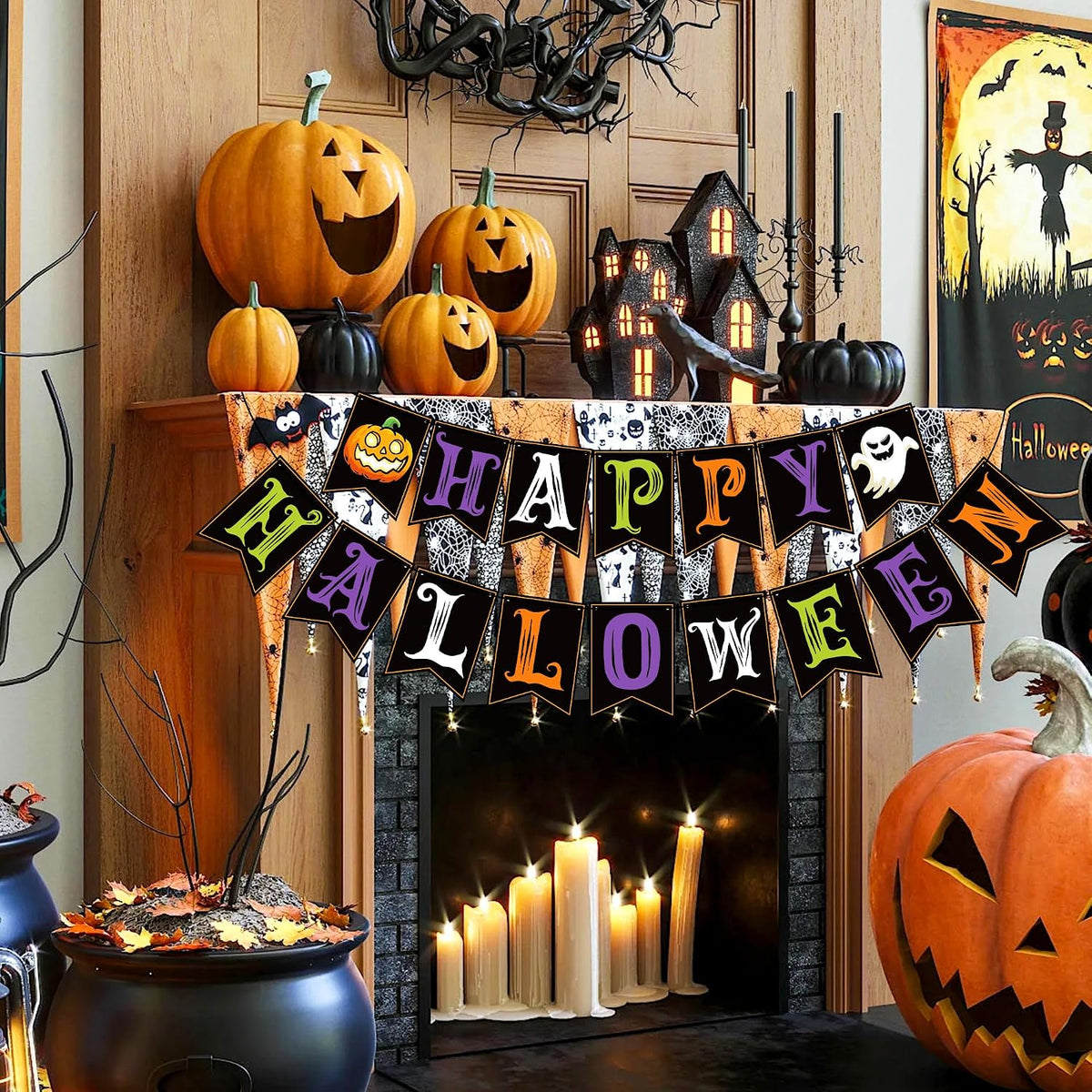 Halloween Decorations - Festive Happy Halloween Banner | Indoor and Outdoor Party Decor - Trunk or Treat Backdrop Garland and Hanging Supplies for Celebrations