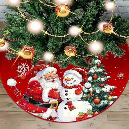 VIKAMA Red Christmas Tree Skirt with Snowflake and Santa Print - Festive Cushion Decoration