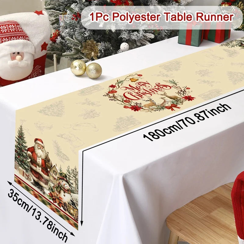 Christmas Table Runner Merry Christmas Decoration for Home Xmas Table Decor 2026 Navidad Notal Noel Ornament Happy New Year 2027