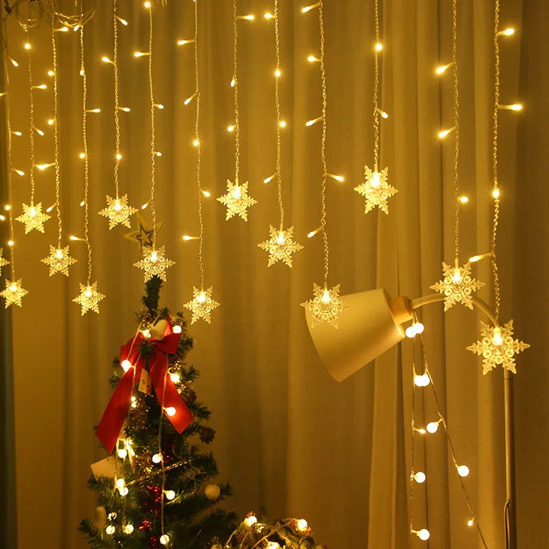 LED Snowflake Fairy Light Curtain Light Garland Christmas Decoration for Home 2023 Xmas String Light Navidad Natal New Year 2024