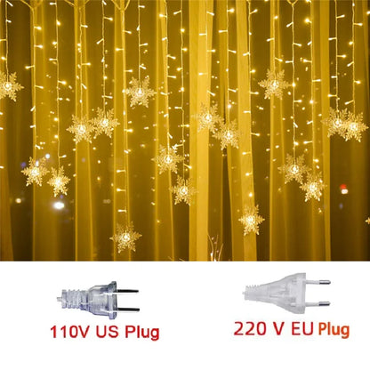 LED Snowflake Fairy Light Curtain Light Garland Christmas Decoration for Home 2023 Xmas String Light Navidad Natal New Year 2024