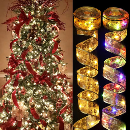 2025 LED Ribbon String Lights for Christmas Tree Decorations, DIY Lace Bows, and Home Decor for the New Year
