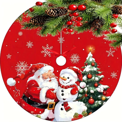 VIKAMA Red Christmas Tree Skirt with Snowflake and Santa Print - Festive Cushion Decoration