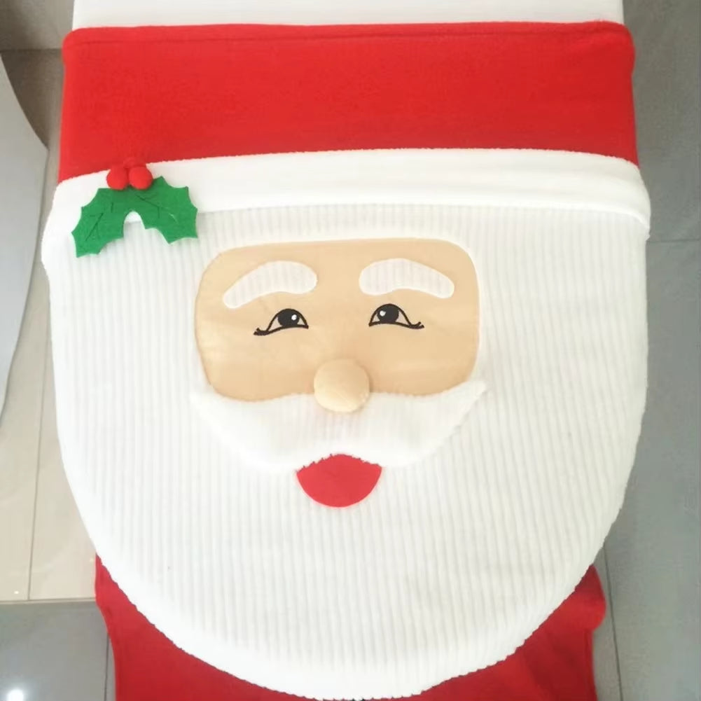 Elegant Santa Claus Toilet Seat Covers and Bathroom Mat Set for Holiday Home Decor and New Year Gifts