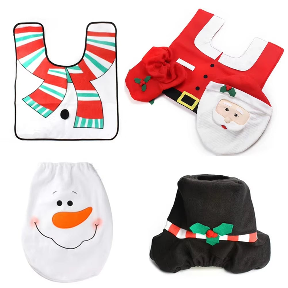 Elegant Santa Claus Toilet Seat Covers and Bathroom Mat Set for Holiday Home Decor and New Year Gifts