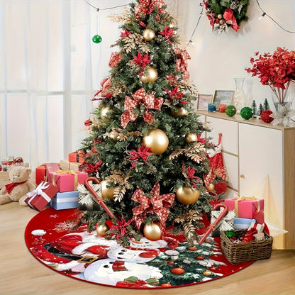VIKAMA Red Christmas Tree Skirt with Snowflake and Santa Print - Festive Cushion Decoration