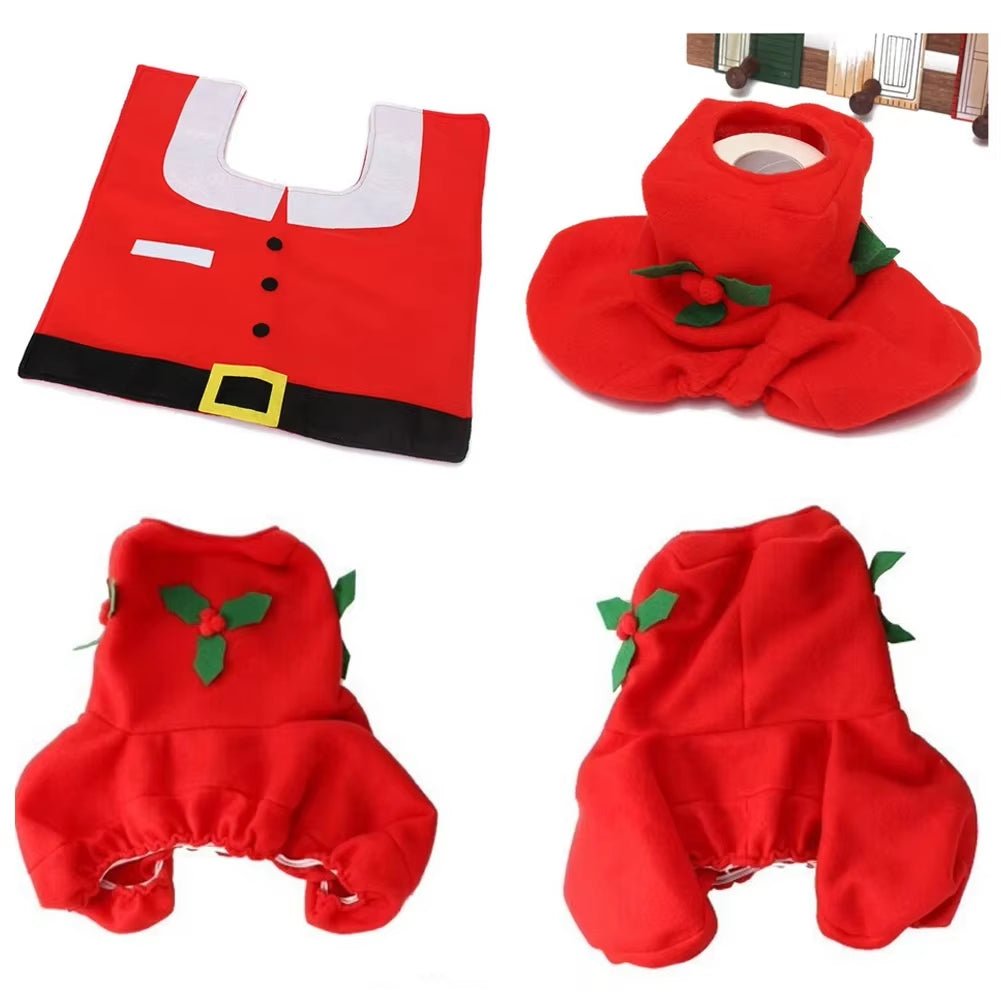 Elegant Santa Claus Toilet Seat Covers and Bathroom Mat Set for Holiday Home Decor and New Year Gifts